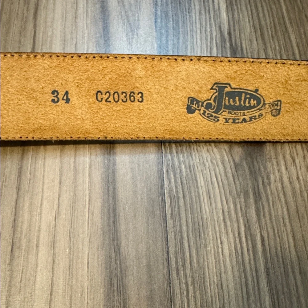 Justin Leather Belt Swarovski Crystals Silver Tooled Removable Buckle 34 NWT
